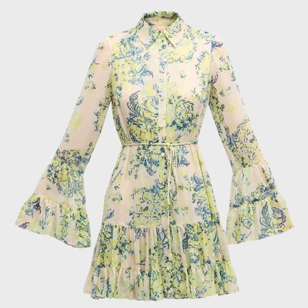 Cinq a Sept Lyra Floral Bell-Sleeve Mini Shirt Dress - Picture 5 of 6